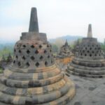 Perforated stupas at Borobudur temple on Java, Indonesia