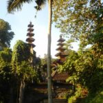 Pagodas at Pura Gunung Lebah Hindu temple in Ubud, Bali, Indonesia